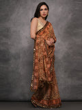 Brown Chiffon Mirror Work Designer Saree with Blouse Brown Chiffon Mirror Work Designer Saree with Blouse
