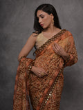 Brown Chiffon Mirror Work Designer Saree with Blouse Brown Chiffon Mirror Work Designer Saree with Blouse