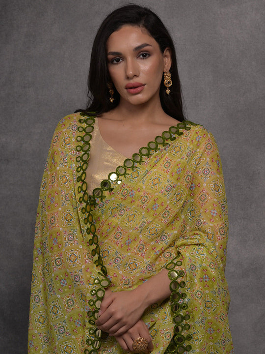 Mehendi Chiffon Mirror Work Designer Saree with Blouse Mehendi Chiffon Mirror Work Designer Saree with Blouse