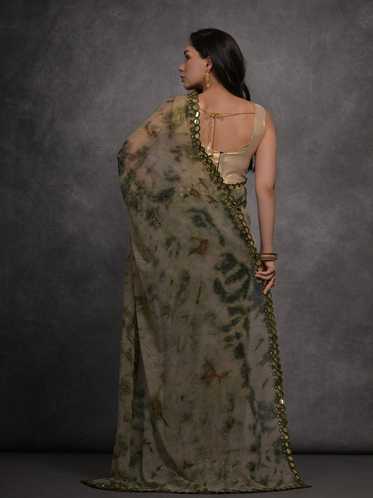 Grey Chiffon Print with Mirror Work Designer Saree with Blouse Grey Chiffon Print with Mirror Work Designer Saree with Blouse