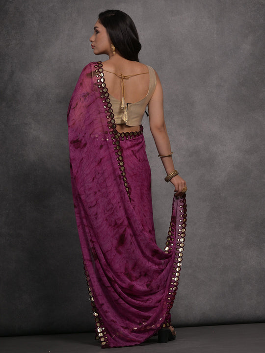 Wine Chiffon Print with Mirror Work Designer Saree with Blouse Wine Chiffon Print with Mirror Work Designer Saree with Blouse
