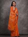 Orange Chiffon Print with Mirror Work Designer Saree with Blouse Orange Chiffon Print with Mirror Work Designer Saree with Blouse