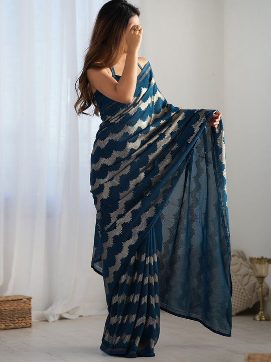 Teal Georgette Sequin Swarovski Designer Saree with Blouse Teal Georgette Sequin Swarovski Designer Saree with Blouse