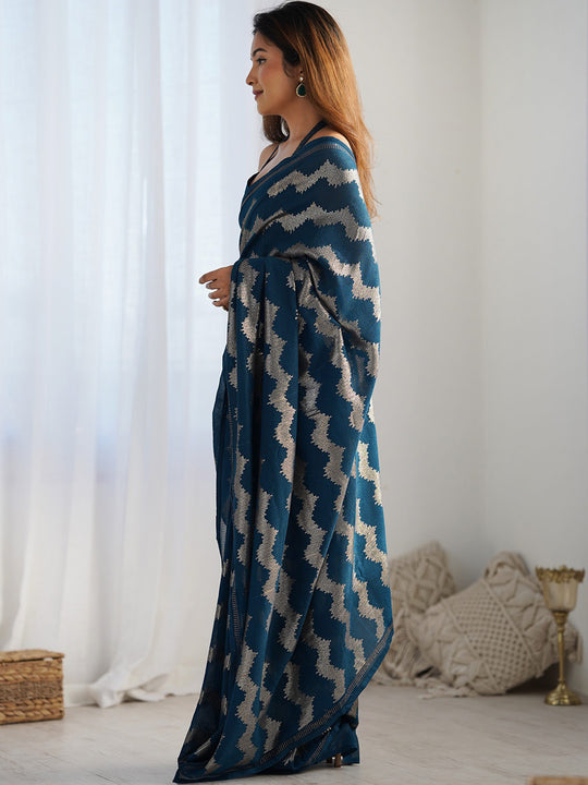 Teal Georgette Sequin Swarovski Designer Saree with Blouse Teal Georgette Sequin Swarovski Designer Saree with Blouse