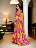Multicolor Chinon Bandhani Print with Embroidered Saree with Blouse Multicolor Chinon Bandhani Print with Embroidered Saree with Blouse