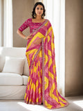 Multicolor Chinon Bandhani Print with Embroidered Saree with Blouse Multicolor Chinon Bandhani Print with Embroidered Saree with Blouse