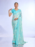 Blue Georgette Saree With Blouse Piece Blue Georgette Saree With Blouse Piece