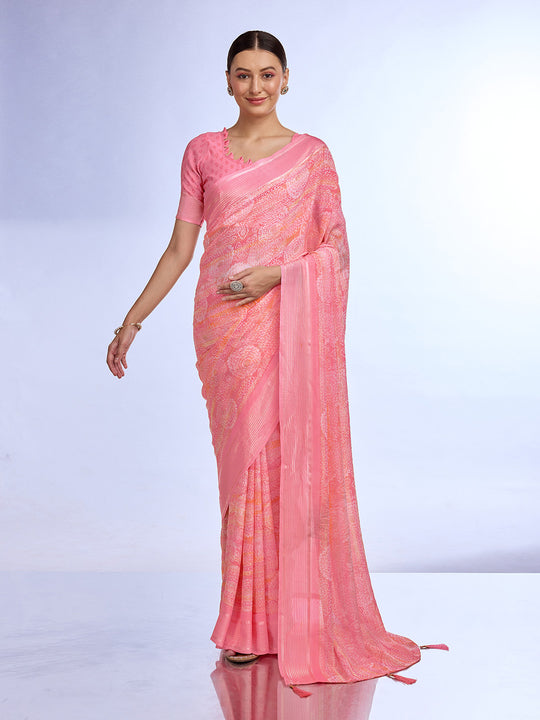 Pink Georgette Saree With Blouse Piece Pink Georgette Saree With Blouse Piece