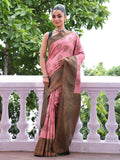 Pink Kanjeevaram Silk Blend Woven Design Zari Saree With Blouse Piece Pink Kanjeevaram Silk Blend Woven Design Zari Saree With Blouse Piece