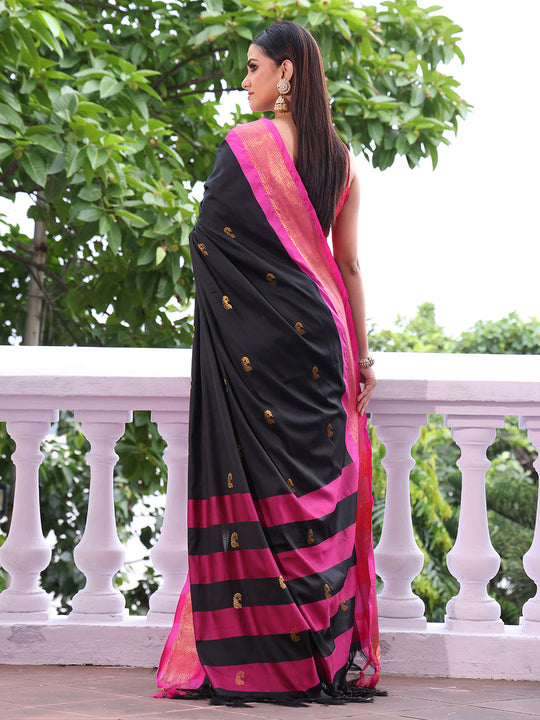 Black Paithani Silk Blend Zari Saree With Blouse Piece Black Paithani Silk Blend Zari Saree With Blouse Piece