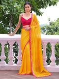 Yellow Embellished Sequinned Chiffon Saree With Blouse Piece Yellow Embellished Sequinned Chiffon Saree With Blouse Piece