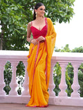 Yellow Embellished Sequinned Chiffon Saree With Blouse Piece Yellow Embellished Sequinned Chiffon Saree With Blouse Piece