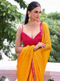 Yellow Embellished Sequinned Chiffon Saree With Blouse Piece Yellow Embellished Sequinned Chiffon Saree With Blouse Piece
