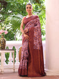 Purple Kanjeevaram Silk Blend Woven Design Zari Saree With Blouse Piece Purple Kanjeevaram Silk Blend Woven Design Zari Saree With Blouse Piece