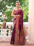 Purple Kanjeevaram Silk Blend Woven Design Zari Saree With Blouse Piece Purple Kanjeevaram Silk Blend Woven Design Zari Saree With Blouse Piece