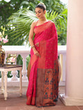 Pink Paithani Silk Blend Zari Saree With Blouse Piece Pink Paithani Silk Blend Zari Saree With Blouse Piece