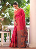 Pink Paithani Silk Blend Zari Saree With Blouse Piece Pink Paithani Silk Blend Zari Saree With Blouse Piece