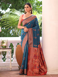 Teal Paithani Silk Blend Zari Saree With Blouse Piece Teal Paithani Silk Blend Zari Saree With Blouse Piece