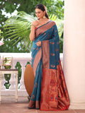 Teal Paithani Silk Blend Zari Saree With Blouse Piece Teal Paithani Silk Blend Zari Saree With Blouse Piece