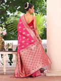 Pink Kanjeevaram Silk Blend Woven Design Zari Saree With Blouse Piece Pink Kanjeevaram Silk Blend Woven Design Zari Saree With Blouse Piece