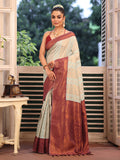 Beige Banarsi Silk Blend Woven Design Zari Saree With Blouse Piece Beige Banarsi Silk Blend Woven Design Zari Saree With Blouse Piece