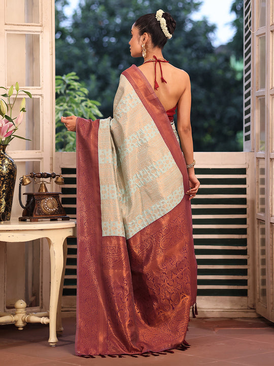Beige Banarsi Silk Blend Woven Design Zari Saree With Blouse Piece Beige Banarsi Silk Blend Woven Design Zari Saree With Blouse Piece