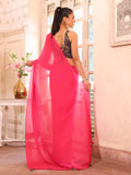 Pink Embellished Solid Chiffon Saree With Blouse Piece Pink Embellished Solid Chiffon Saree With Blouse Piece