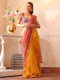 Gold Embellished Sequinned Organza Saree With Blouse Piece Gold Embellished Sequinned Organza Saree With Blouse Piece