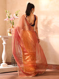 Gold Embellished Sequinned Organza Saree With Blouse Piece Gold Embellished Sequinned Organza Saree With Blouse Piece