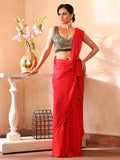 Red Embellished Sequinned Chiffon Saree With Blouse Piece Red Embellished Sequinned Chiffon Saree With Blouse Piece