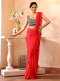 Red Embellished Sequinned Chiffon Saree With Blouse Piece Red Embellished Sequinned Chiffon Saree With Blouse Piece