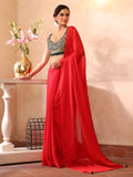 Red Embellished Sequinned Chiffon Saree With Blouse Piece Red Embellished Sequinned Chiffon Saree With Blouse Piece