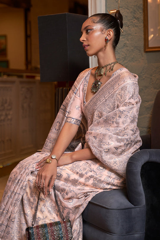 Light Peach Kashmiri Cotton Saree Light Peach Kashmiri Cotton Saree