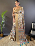 Cream Tussar Silk Saree With Blouse Piece Cream Tussar Silk Saree With Blouse Piece