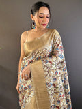 Cream Tussar Silk Saree With Blouse Piece Cream Tussar Silk Saree With Blouse Piece