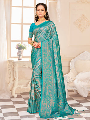 Blue Kanjivaram Silk Saree With Blouse Piece