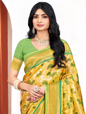 Yellow Kanjivaram Silk Saree With Blouse Piece