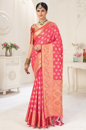 Coral Pink Banarasi Saree