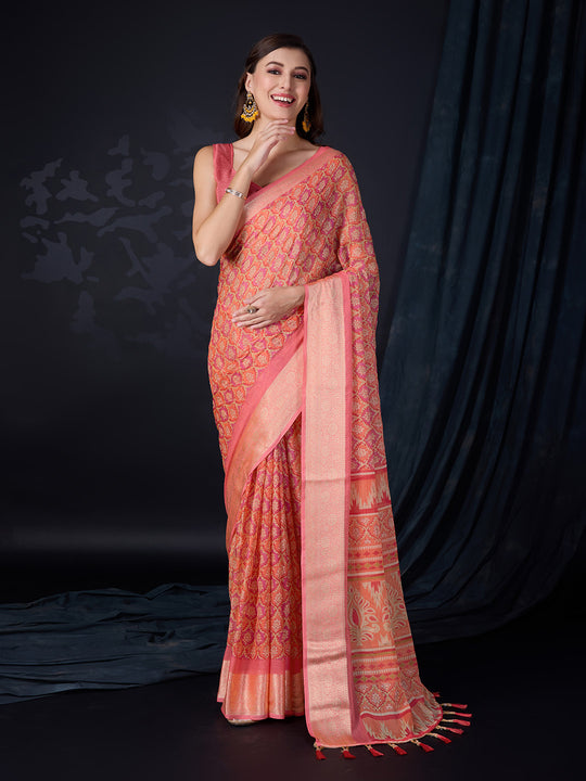 Peach Chiffon Saree With Blouse Piece Peach Chiffon Saree With Blouse Piece