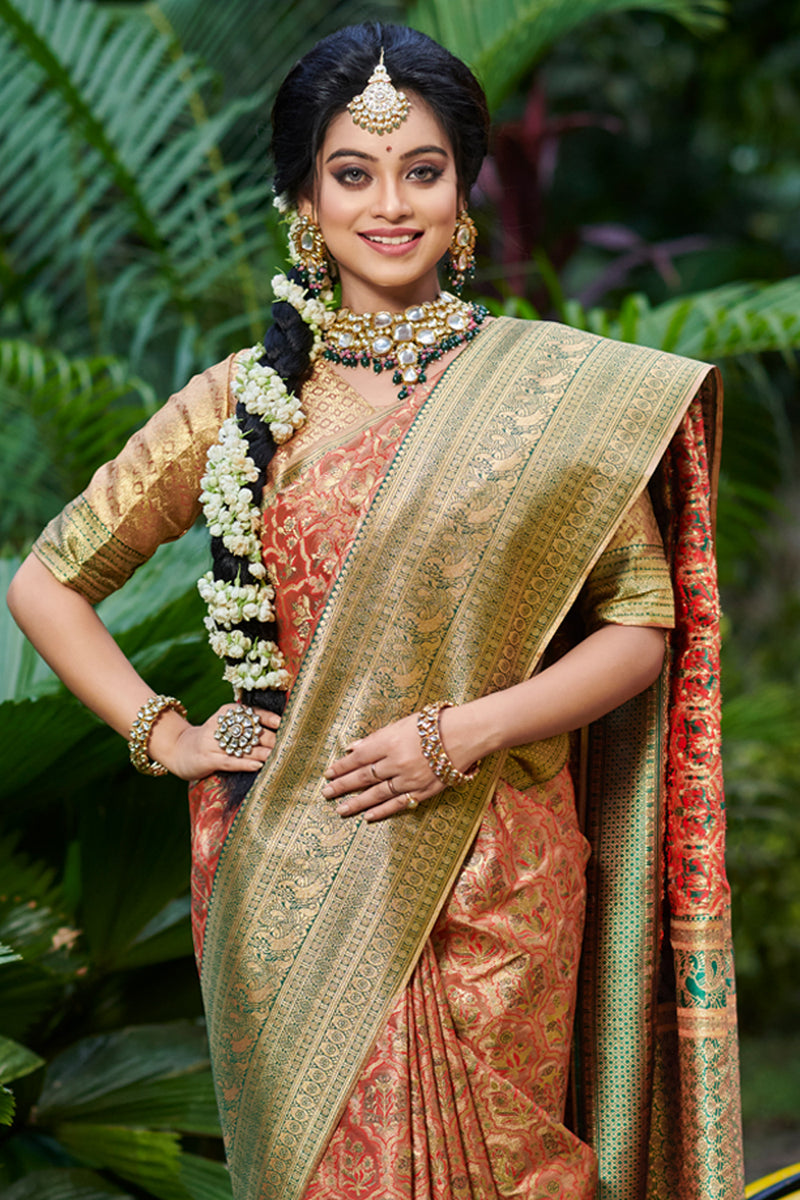 Red Colour South Silk Heavy Woven Saree