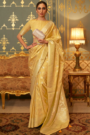 Lemon Yellow Satin Saree