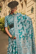 Bottle Green Chickankari Organza Saree Bottle Green Chickankari Organza Saree