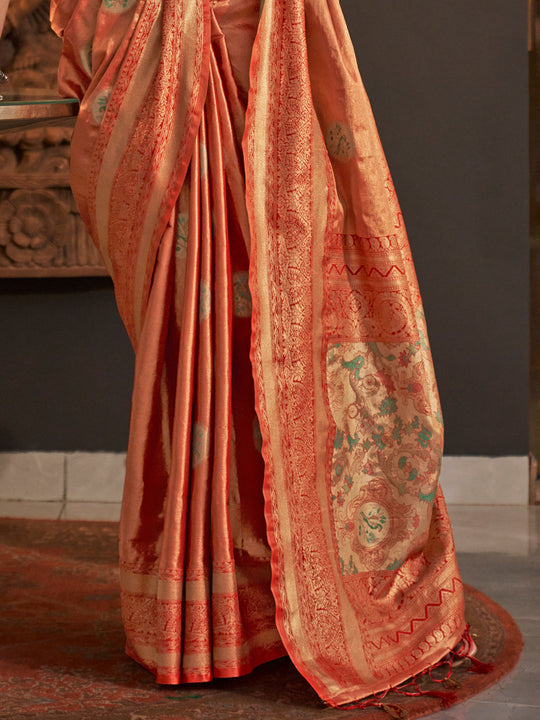 Coral Orange Kanjivaram Saree Coral Orange Kanjivaram Saree