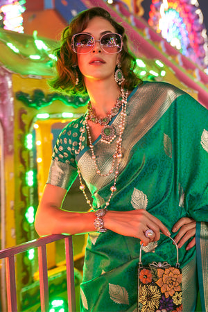 Green Banarasi Art Silk Saree With Blouse Piece