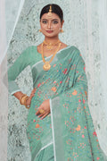 Mint Green Linen Blend Saree Mint Green Linen Blend Saree