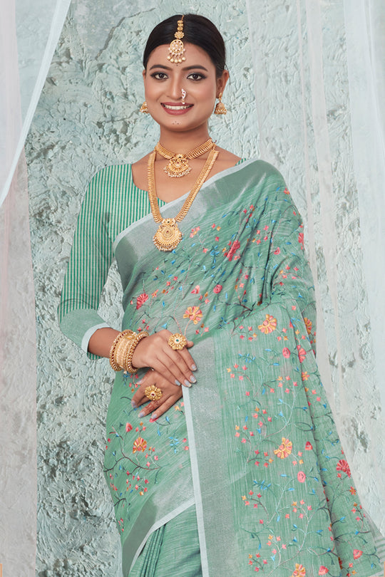 Mint Green Linen Blend Saree Mint Green Linen Blend Saree