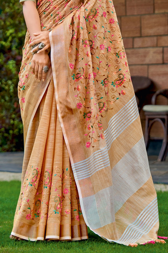 Beige Linen Blend Saree Beige Linen Blend Saree