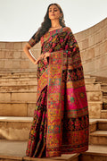 Black Multi Color Kashmiri Pashmina Silk Saree With Blouse Piece Black Multi Color Kashmiri Pashmina Silk Saree With Blouse Piece