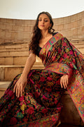 Black Multi Color Kashmiri Pashmina Silk Saree With Blouse Piece Black Multi Color Kashmiri Pashmina Silk Saree With Blouse Piece