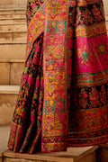 Black Multi Color Kashmiri Pashmina Silk Saree With Blouse Piece Black Multi Color Kashmiri Pashmina Silk Saree With Blouse Piece